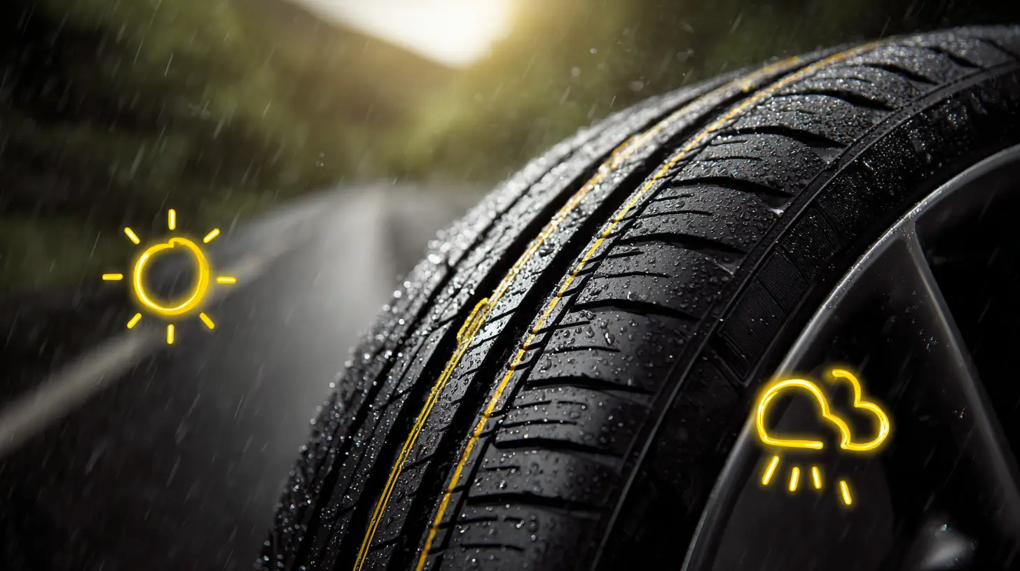 عکس نزدیک از تایر تابستانی با آیکون خورشید
