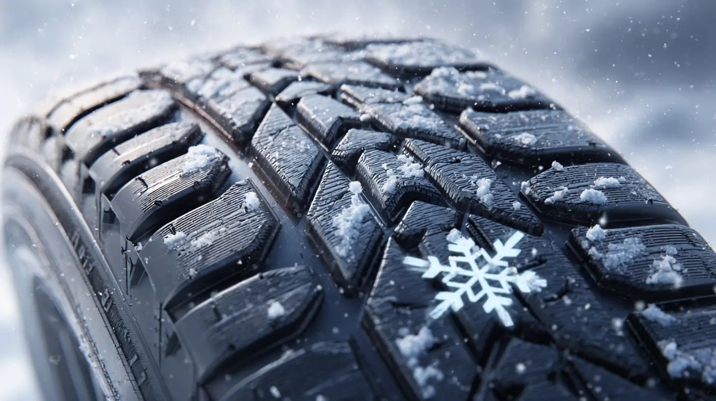 عکس نزدیک از تایر زمستانی با آیکون دانه برف