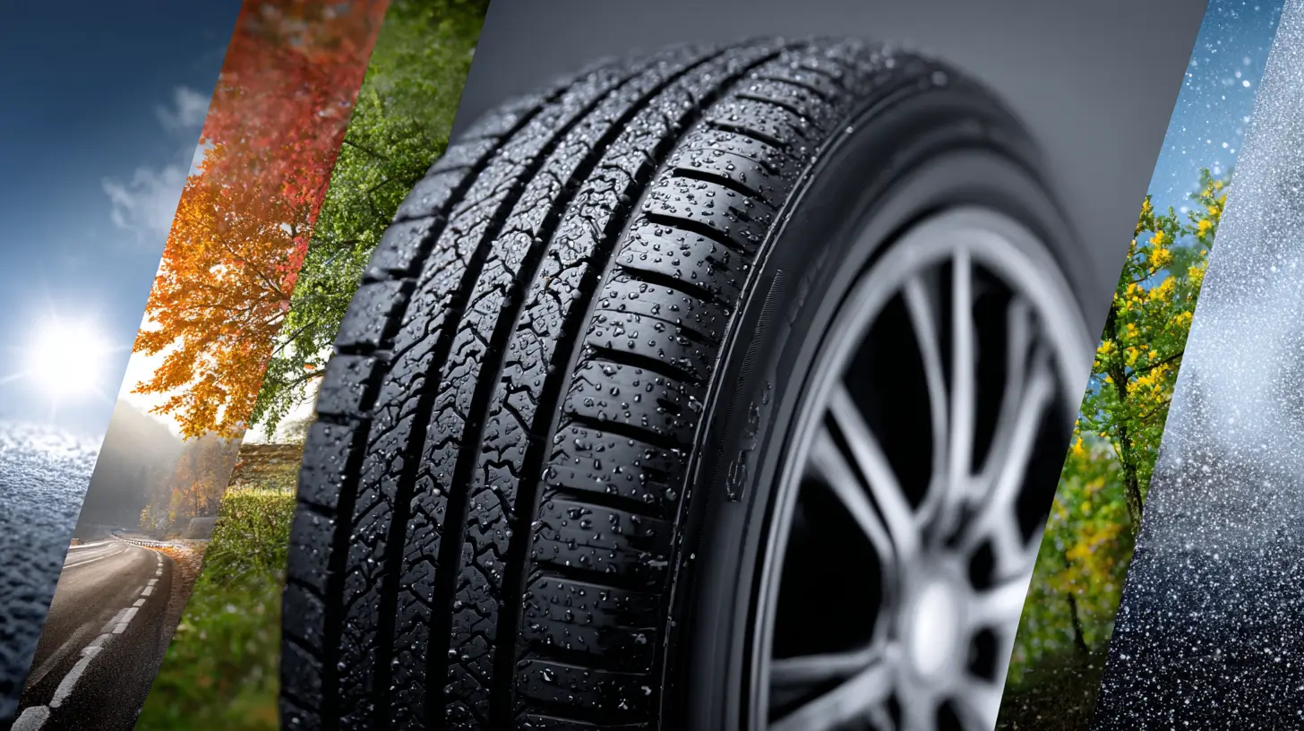 عکس نزدیک از تایر چهارفصل با تصاویری از چهار فصل
